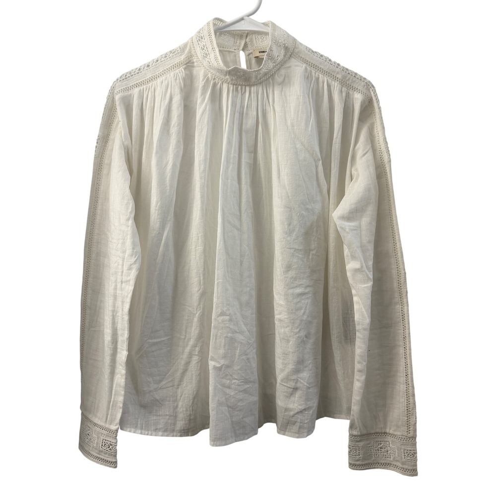 Zadig & Voltaire Teddy Coton White Lace Trim High Neck Blouse XS Peasant Retro